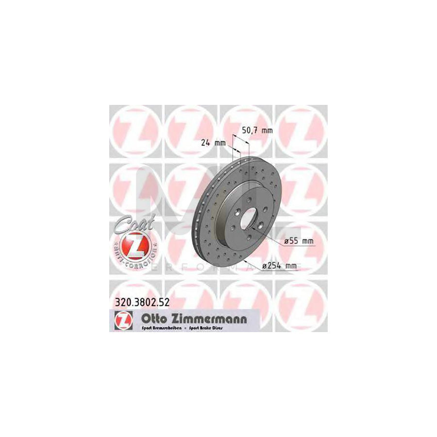 ZIMMERMANN 320.3802.52 Brake Disc for KIA RIO Internally Vented, Perforated, Coated | ML Performance Car Parts