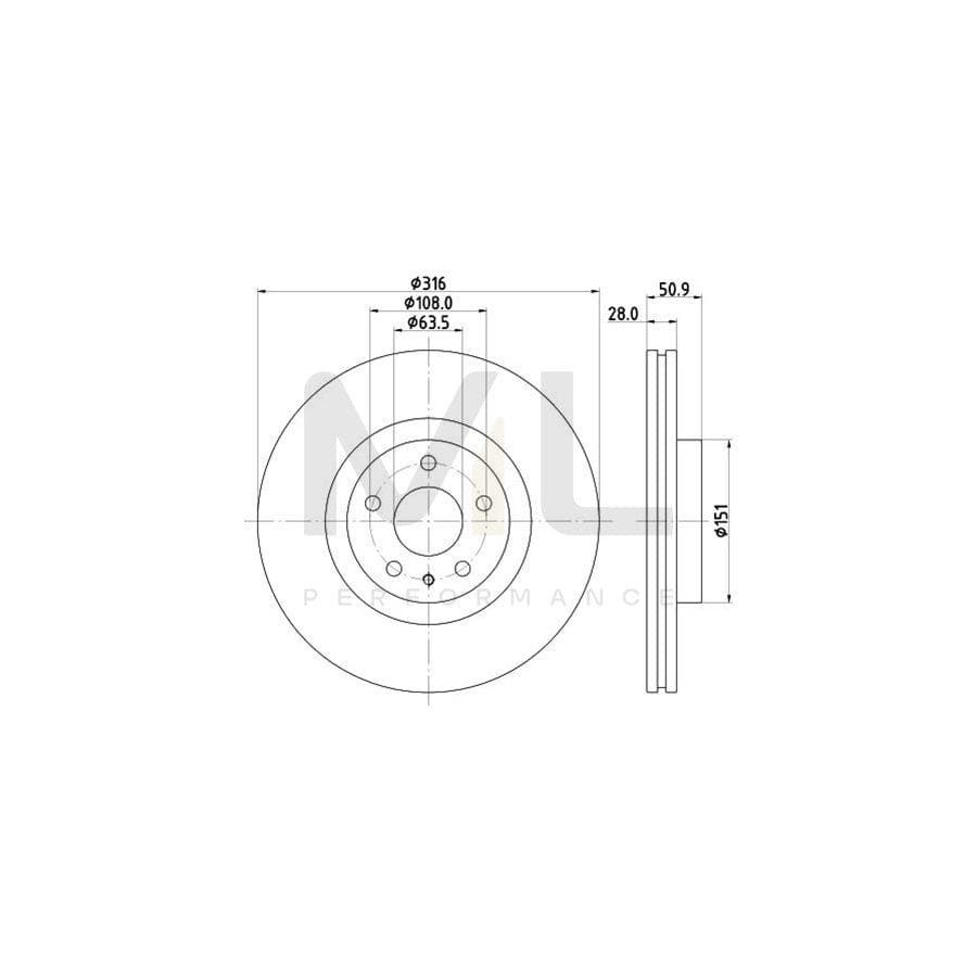 HELLA 8DD 355 132-421 Brake Disc for FORD Mondeo Mk5 Estate (CF) Internally Vented, Coated, without wheel hub, without wheel studs | ML Performance Car Parts