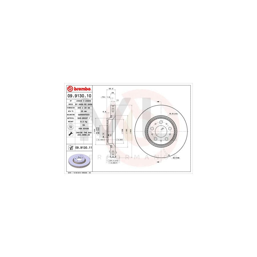 BREMBO 09.9130.10 Brake Disc Internally Vented, with bolts/screws | ML Performance Car Parts