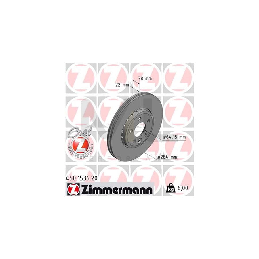 ZIMMERMANN COAT Z 450.1536.20 Brake Disc Externally Vented, Coated, High-carbon | ML Performance Car Parts