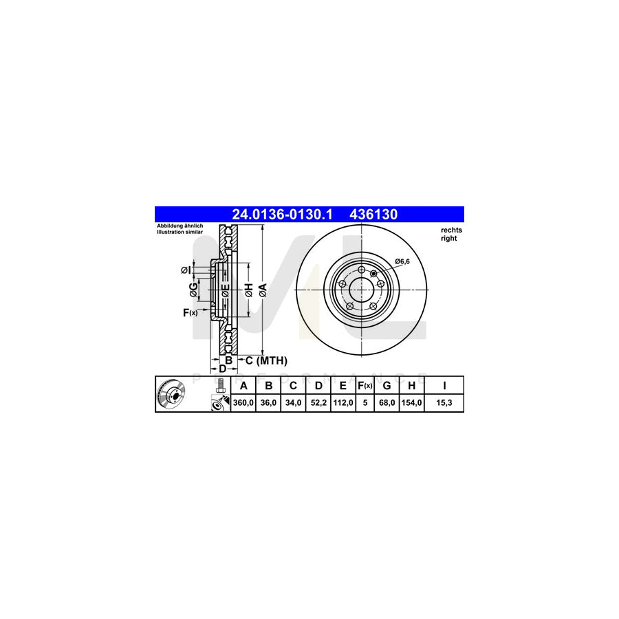 ATE 24.0136-0130.1 Brake Disc for PORSCHE Macan (95B) Vented, Coated, High-carbon, with bolts/screws | ML Performance Car Parts