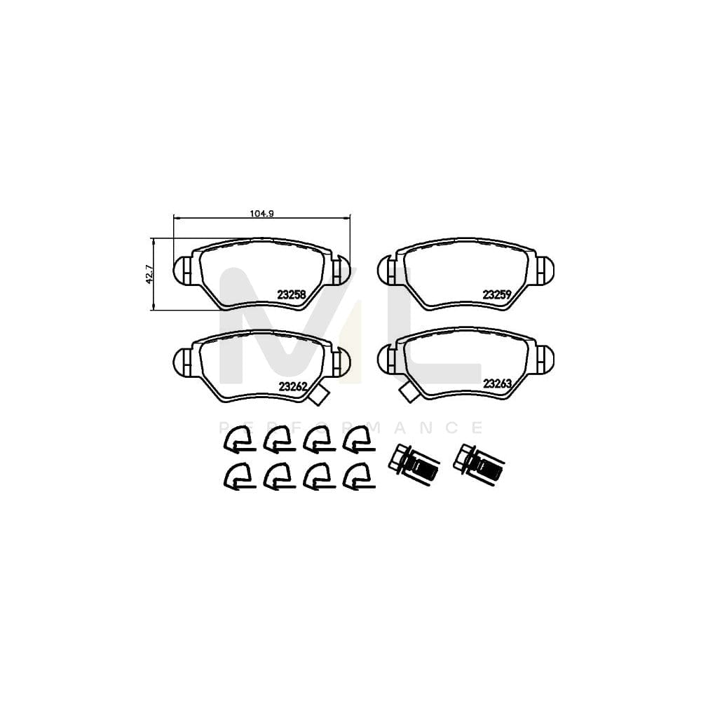 Hella 8DB 355 019-271 Brake Pad Set With Acoustic Wear Warning, With Brake Caliper Screws, With Accessories | ML Performance Car Parts