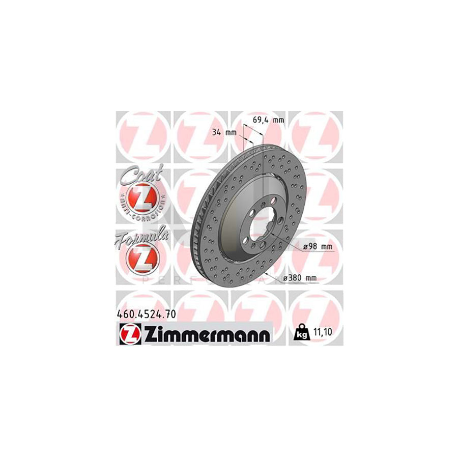 ZIMMERMANN 460.4524.70 Brake Disc for PORSCHE 911 Coupe (991) Perforated, Two-piece brake disc, Vented, Coated, Alloyed / High-carbon | ML Performance Car Parts