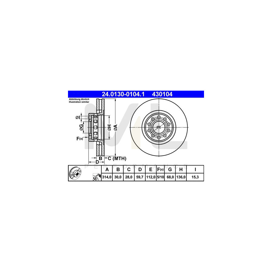 ATE 24.0130-0104.1 Brake Disc Vented, Coated, High-carbon | ML Performance Car Parts