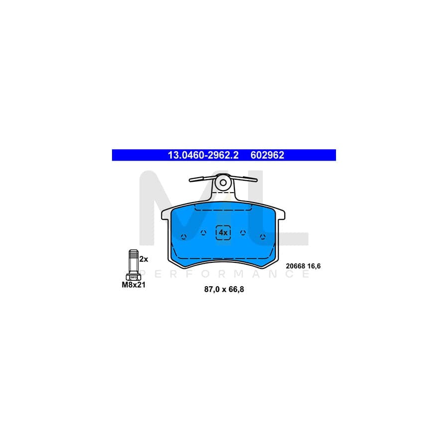 ATE 13.0460-2962.2 Brake pad set excl. wear warning contact, with brake caliper screws | ML Performance Car Parts