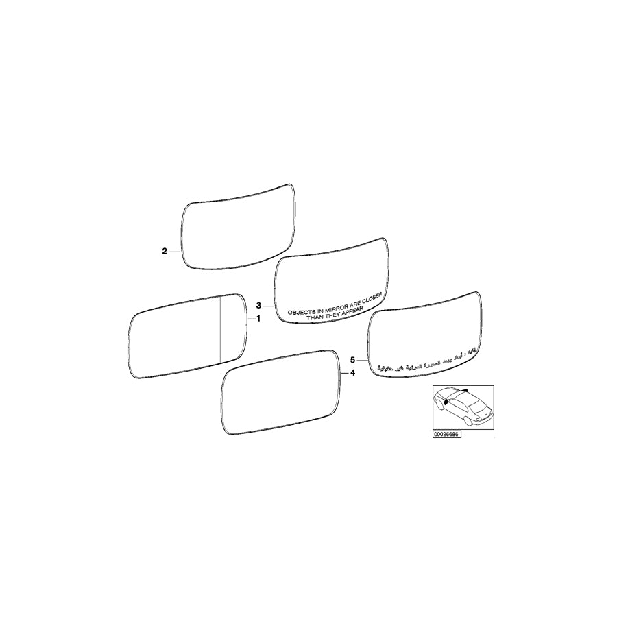 Genuine BMW 51168247769 E53 Mirror Glas Heated Plane Left (Inc. X5) | ML Performance UK Car Parts