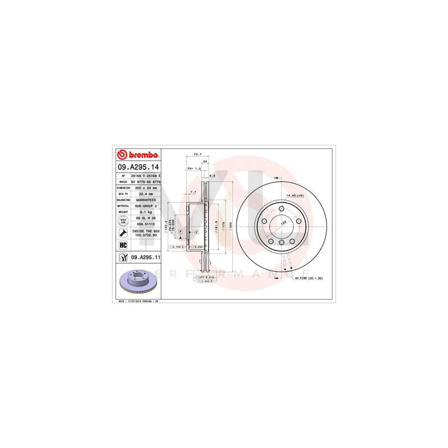 BREMBO 09.A295.14 Brake Disc Internally Vented, High-carbon, with bolts/screws | ML Performance Car Parts