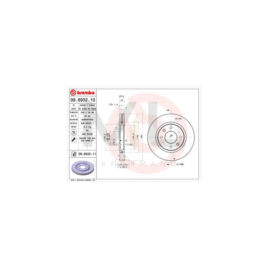 BREMBO 09.6932.10 Brake Disc for PEUGEOT 406 Internally Vented, with bolts/screws | ML Performance Car Parts