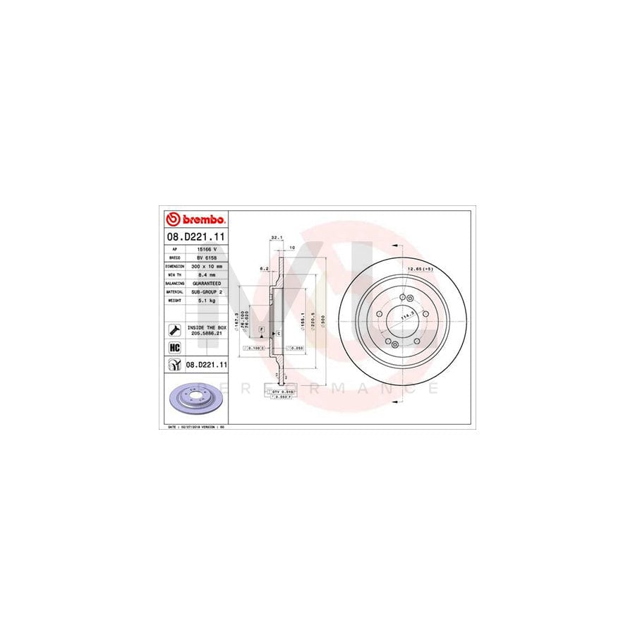 BREMBO 08.D221.11 Brake Disc Solid, Coated, High-carbon, with bolts/screws | ML Performance Car Parts