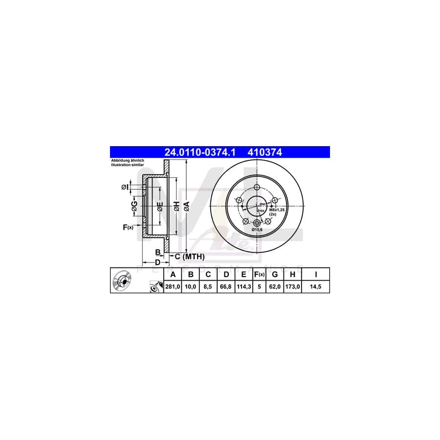 ATE 24.0110-0374.1 Brake Disc Solid, Coated | ML Performance Car Parts