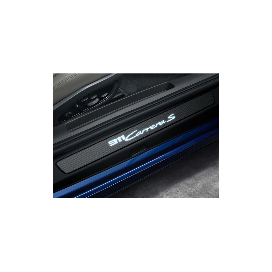 Genuine Porsche Door Sill Guards In Matt Carbon, Illuminated Porsche 992 1 | ML Performance UK Car Parts