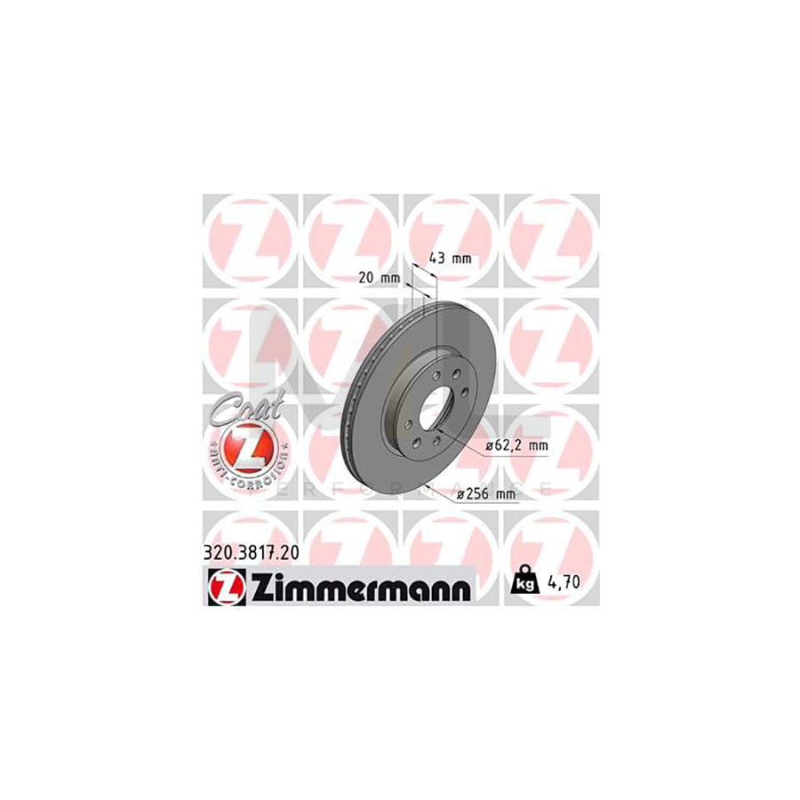 ZIMMERMANN 320.3817.20 Brake Disc for KIA Picanto III (JA) Internally Vented, Coated | ML Performance Car Parts