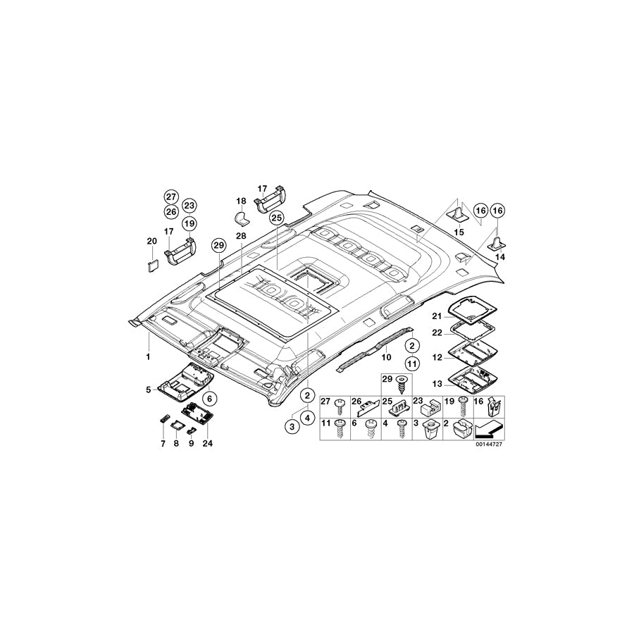 Genuine BMW 51448258058 E53 Console, Head Lining, Front HELLGRAU (Inc. X5 4.4i, X5 3.0d & X5 4.6is) | ML Performance UK