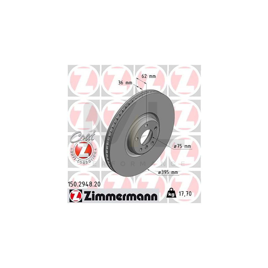 ZIMMERMANN COAT Z 150.2948.20 Brake Disc Internally Vented, Coated, High-carbon | ML Performance Car Parts