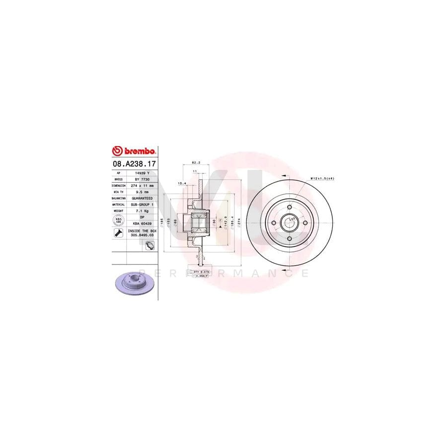 BREMBO BEARING DISC LINE 08.A238.17 Brake Disc for RENAULT Grand Sc???nic II (JM) Solid, with ABS sensor ring, with wheel bearing set | ML Performance Car Parts