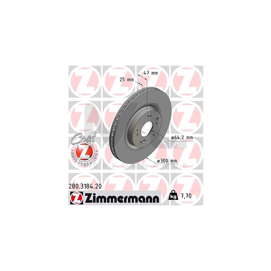 ZIMMERMANN COAT Z 280.3184.20 Brake Disc Internally Vented, Coated | ML Performance Car Parts