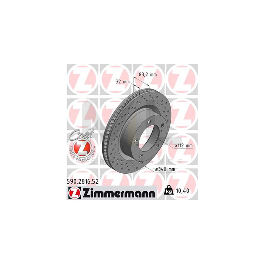 ZIMMERMANN 590.2816.52 Brake Disc Internally Vented, Perforated, Coated | ML Performance Car Parts