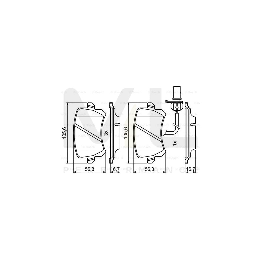 Bosch 0986494814 Brake Pad Set For Audi Q3 (8Ub, 8Ug) With Integrated Wear Sensor, With Anti-Squeak Plate BP1988 | ML Performance Car Parts