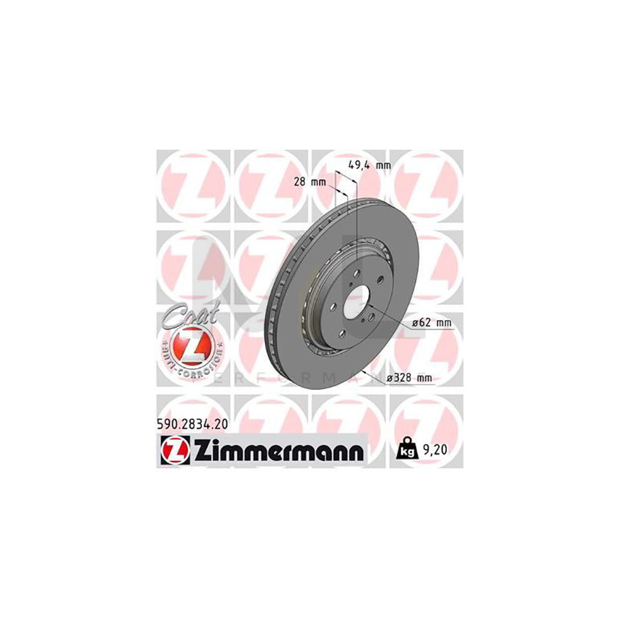 ZIMMERMANN 590.2834.20 Brake Disc for TOYOTA RAV4 IV Off-Road (XA40) Externally Vented, Coated, High-carbon | ML Performance Car Parts