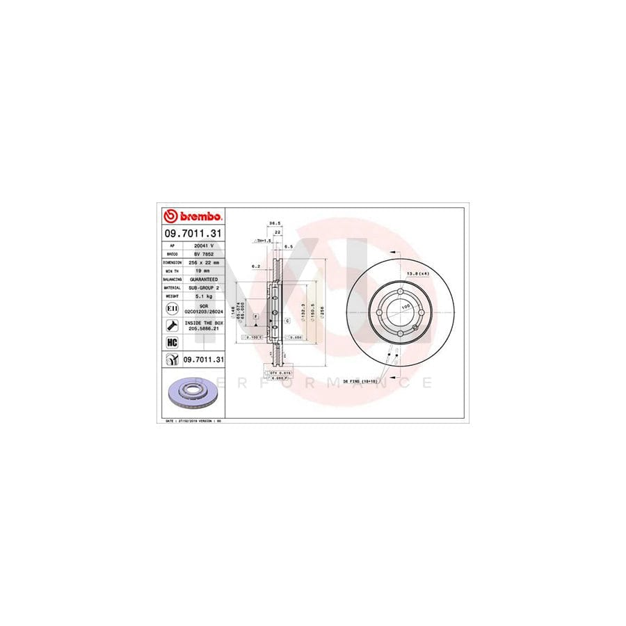 BREMBO 09.7011.31 Brake Disc Internally Vented, Coated, High-carbon, with bolts/screws | ML Performance Car Parts