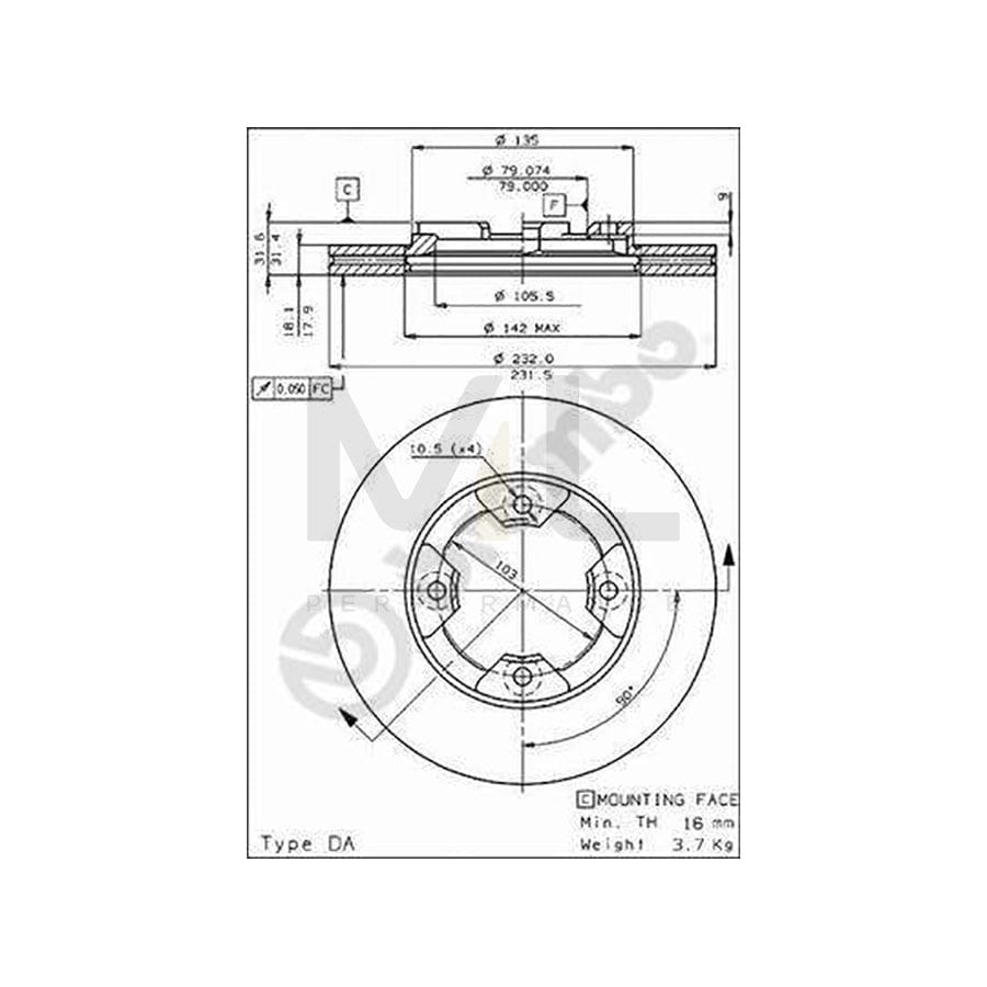 BREMBO 09.3105.10 Brake Disc Internally Vented | ML Performance Car Parts