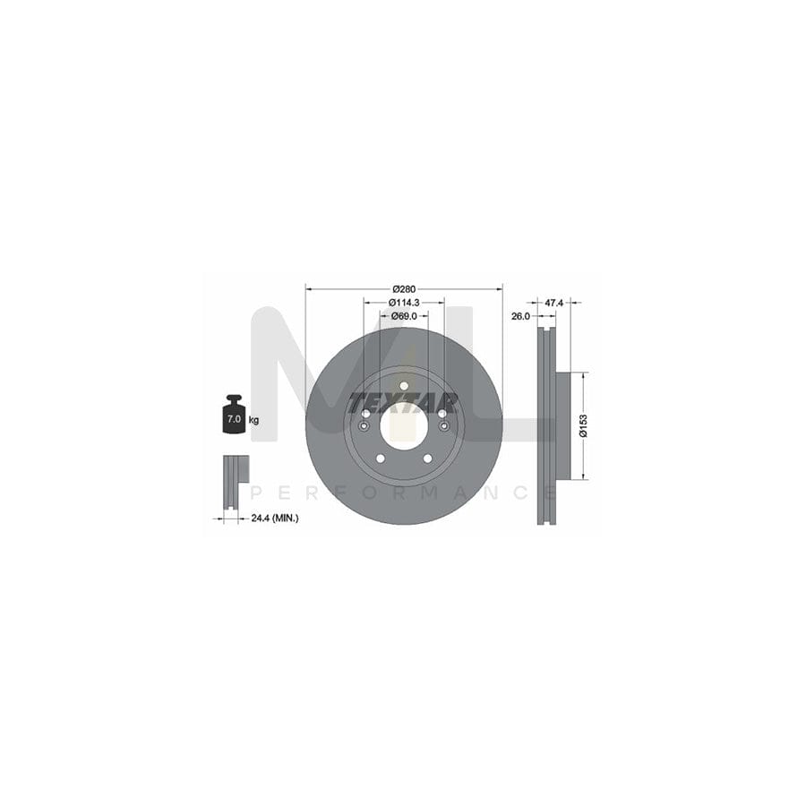 TEXTAR PRO 92271403 Brake Disc Internally Vented, Coated, without wheel hub, without wheel studs | ML Performance Car Parts