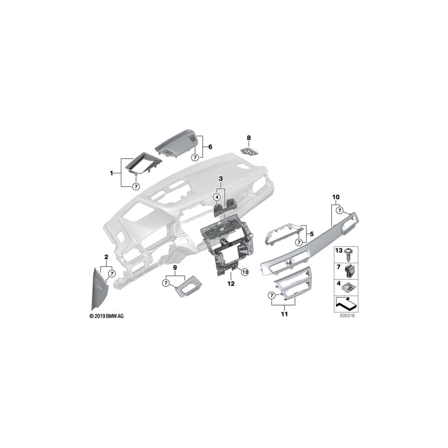 Genuine BMW 51459483797 F48 Trim Instr.Pan.Fineline Stream Fr.Pass. PERLGLANZ CHROM (Inc. X1 16d, X1 25iX & X1 28i) | ML Performance UK Car Parts