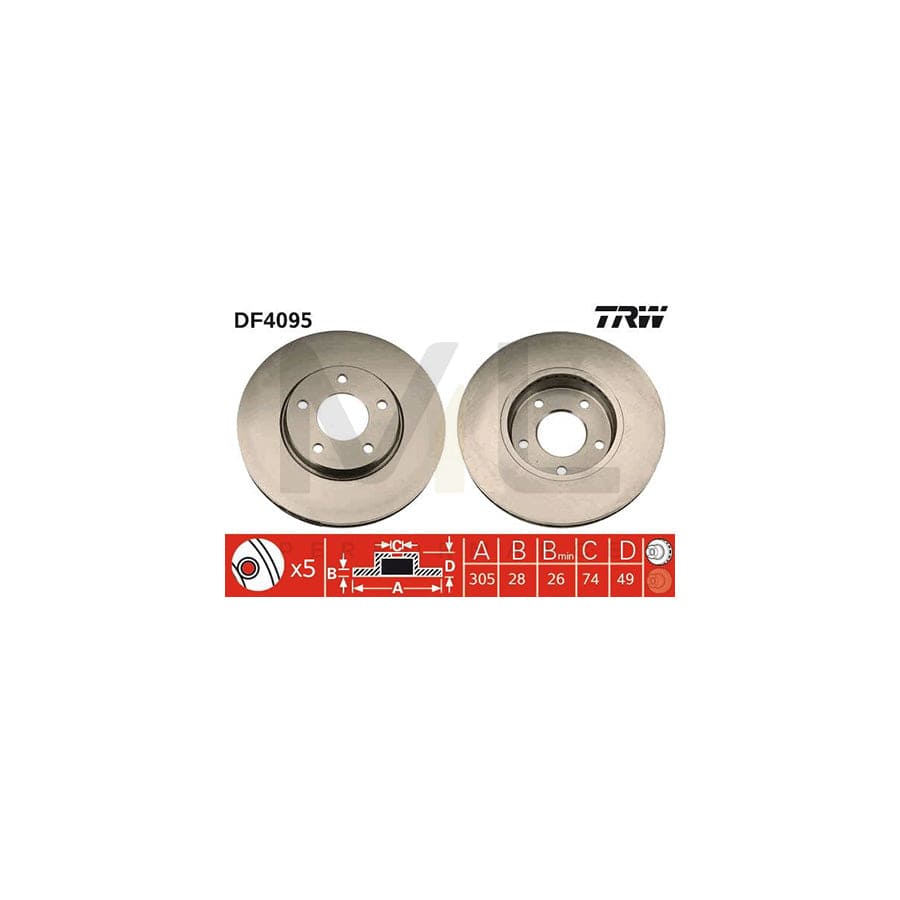 TRW DF4095 Brake Disc Vented, Painted, High-carbon | ML Performance Car Parts