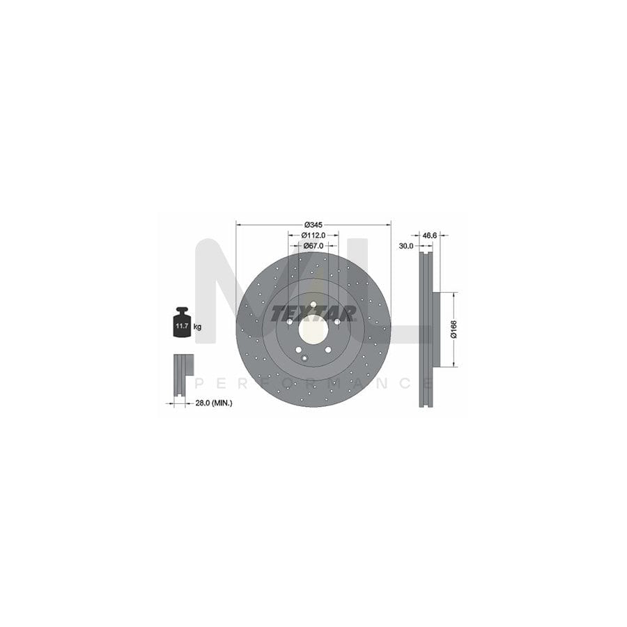 TEXTAR 92123700 Brake Disc Internally Vented, Perforated, without wheel hub, without wheel studs | ML Performance Car Parts