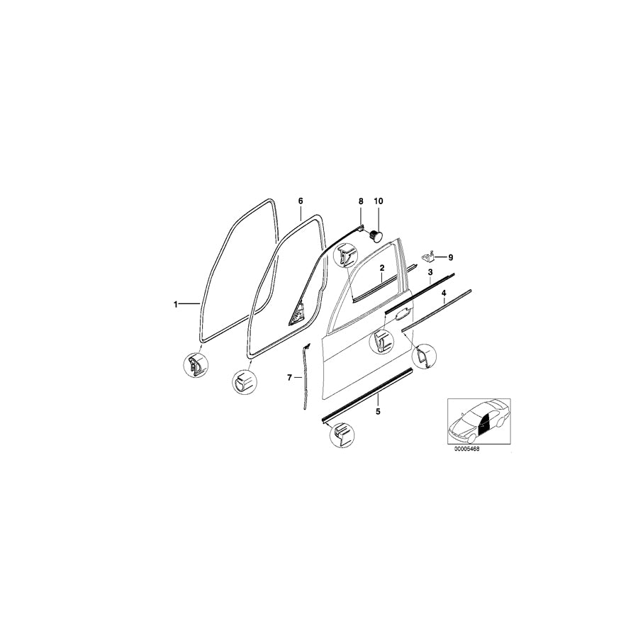 Genuine BMW 51218157876 E38 Front Right Seal.Betw.Door A.Roof Frame (Inc. 725tds, 740iL & 735i) | ML Performance UK Car Parts