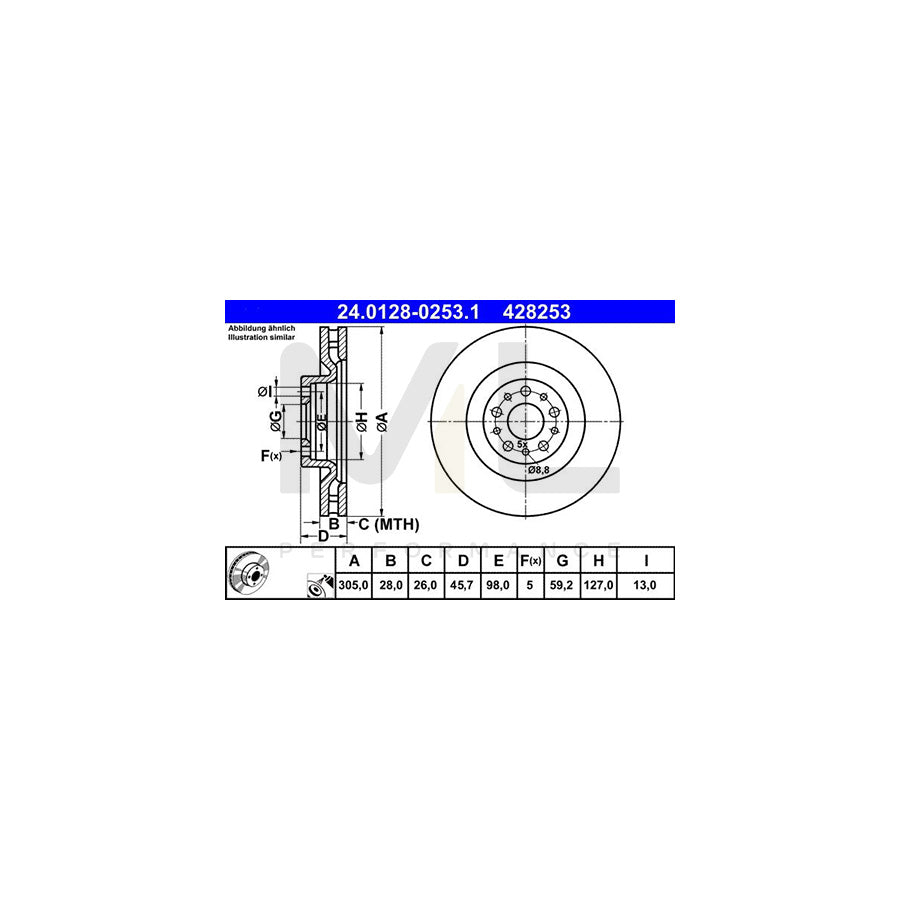 ATE 24.0128-0253.1 Brake Disc Vented, Coated, Alloyed / High-carbon | ML Performance Car Parts