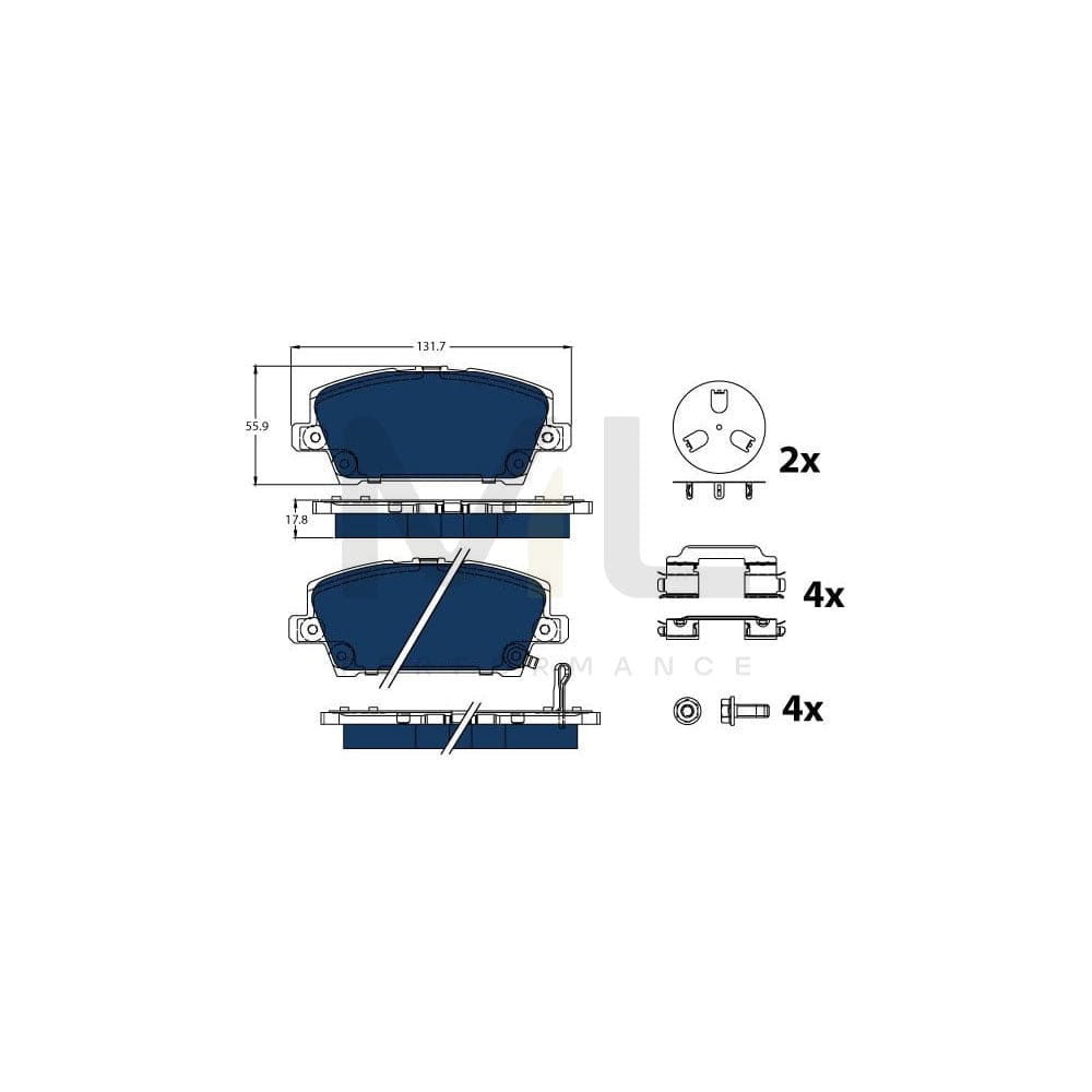 TRW Gdb3407Bte Brake Pad Set For Honda Civic With Acoustic Wear Warning, With Brake Caliper Screws, With Accessories | ML Performance Car Parts