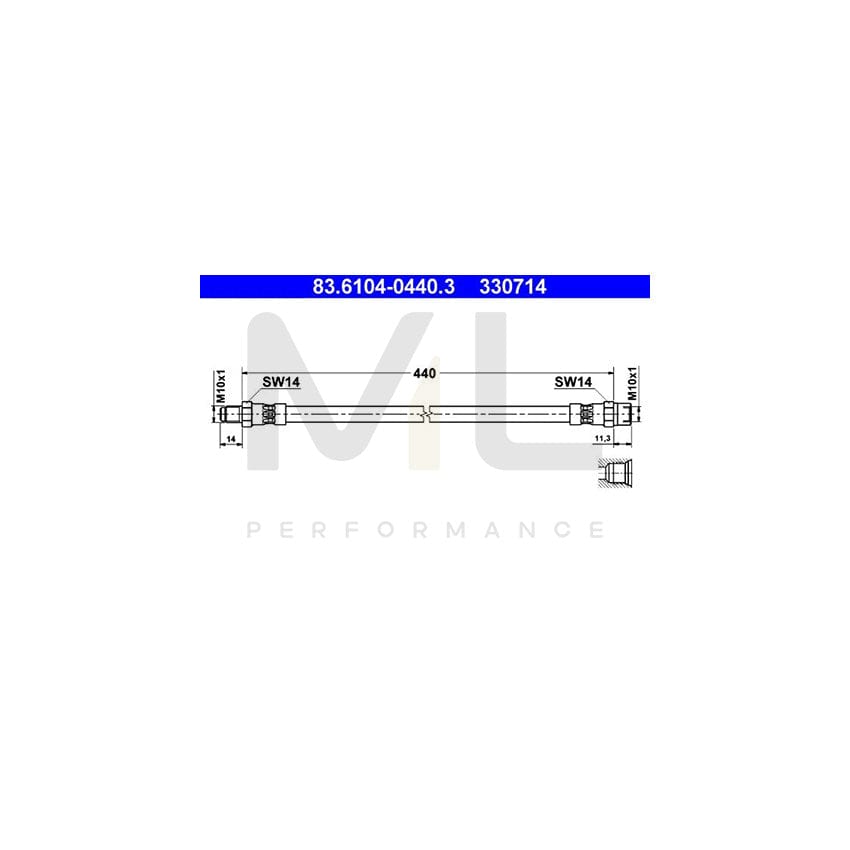 ATE 83.6104-0440.3 Brake Hose suitable for MERCEDES-BENZ HECKFLOSSE 440mm, M10x1 | ML Performance Car Parts