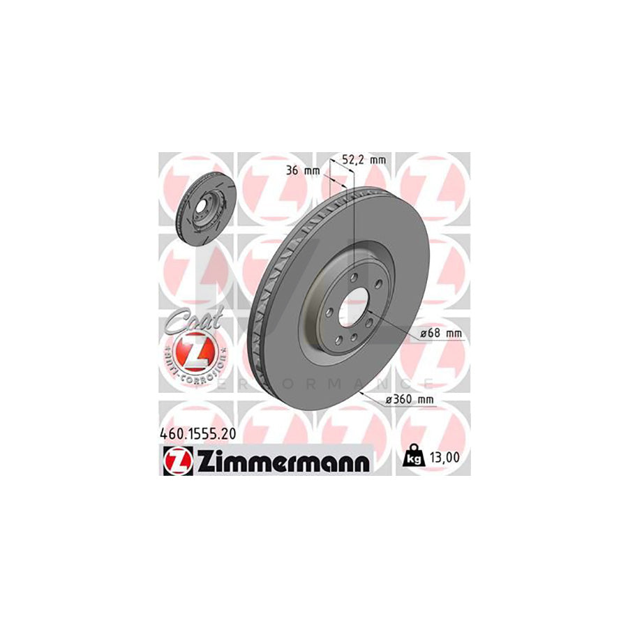 ZIMMERMANN COAT Z 460.1555.20 Brake Disc for PORSCHE Macan (95B) Internally Vented, Slotted, Coated, High-carbon | ML Performance Car Parts