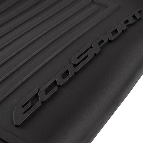 GENUINE FORD 2268338 ECOSPORT RUBBER FLOOR MATS IN TRAY STYLE WITH RAISED EDGES, FRONT, BLACK WITH ECOSPORT LOGO, 2017 - ONWARD | ML Performance UK