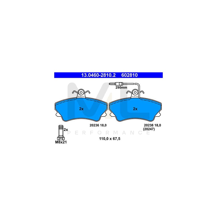 ATE 13.0460-2810.2 Brake pad set for RENAULT Espace II (J63/S63) incl. wear warning contact, with brake caliper screws | ML Performance Car Parts