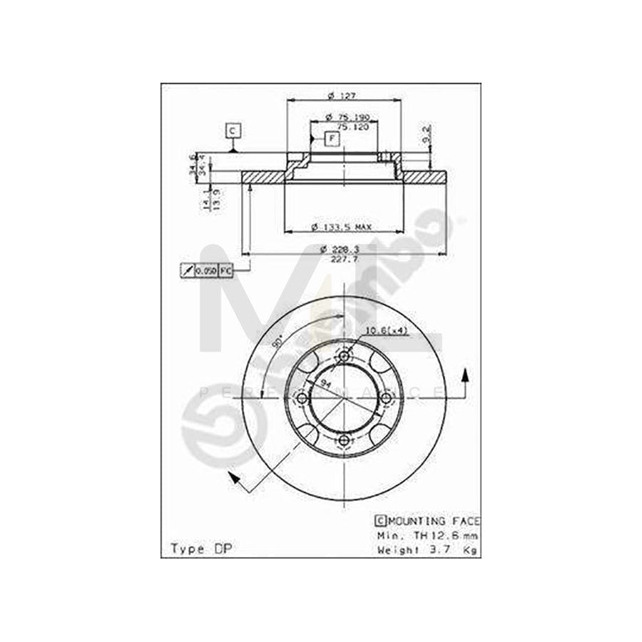 BREMBO 08.5356.10 Brake Disc for MAZDA 626 Solid | ML Performance Car Parts