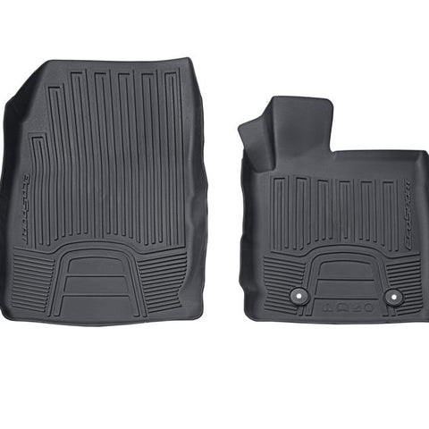 GENUINE FORD 2268338 ECOSPORT RUBBER FLOOR MATS IN TRAY STYLE WITH RAISED EDGES, FRONT, BLACK WITH ECOSPORT LOGO, 2017 - ONWARD | ML Performance UK