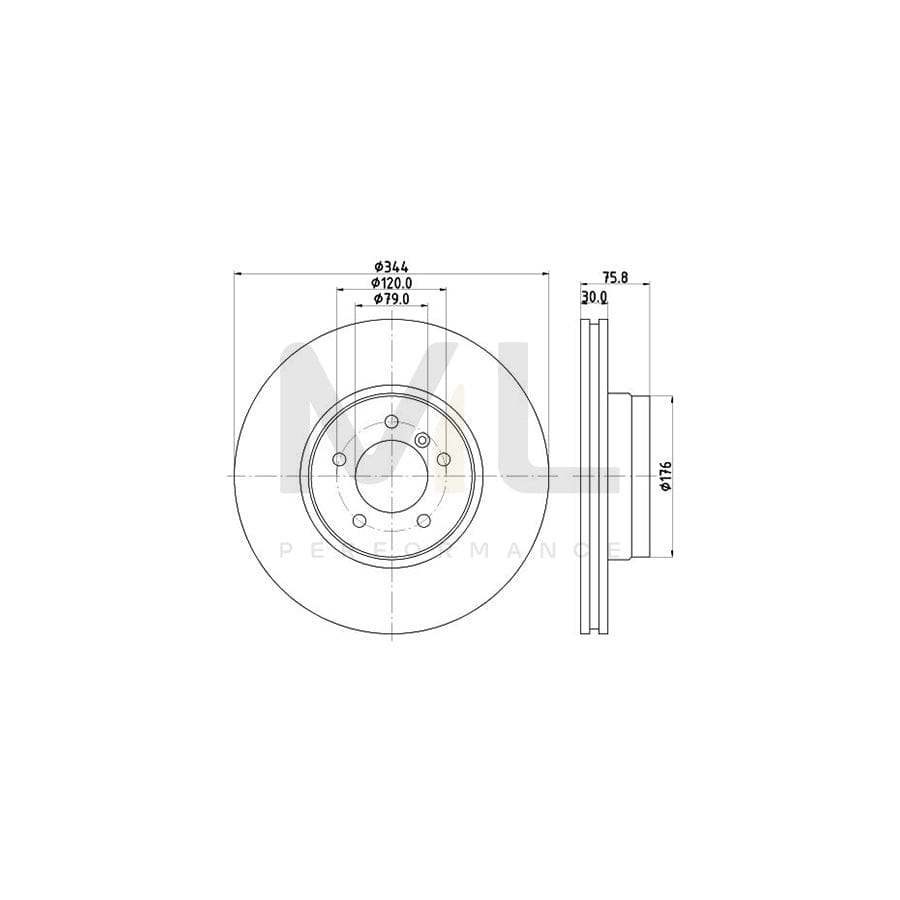 HELLA PRO High Carbon 8DD 355 128-381 Brake Disc for LAND ROVER Range Rover III (L322) Internally Vented, Coated, High-carbon, without wheel hub, without wheel studs | ML Performance Car Parts