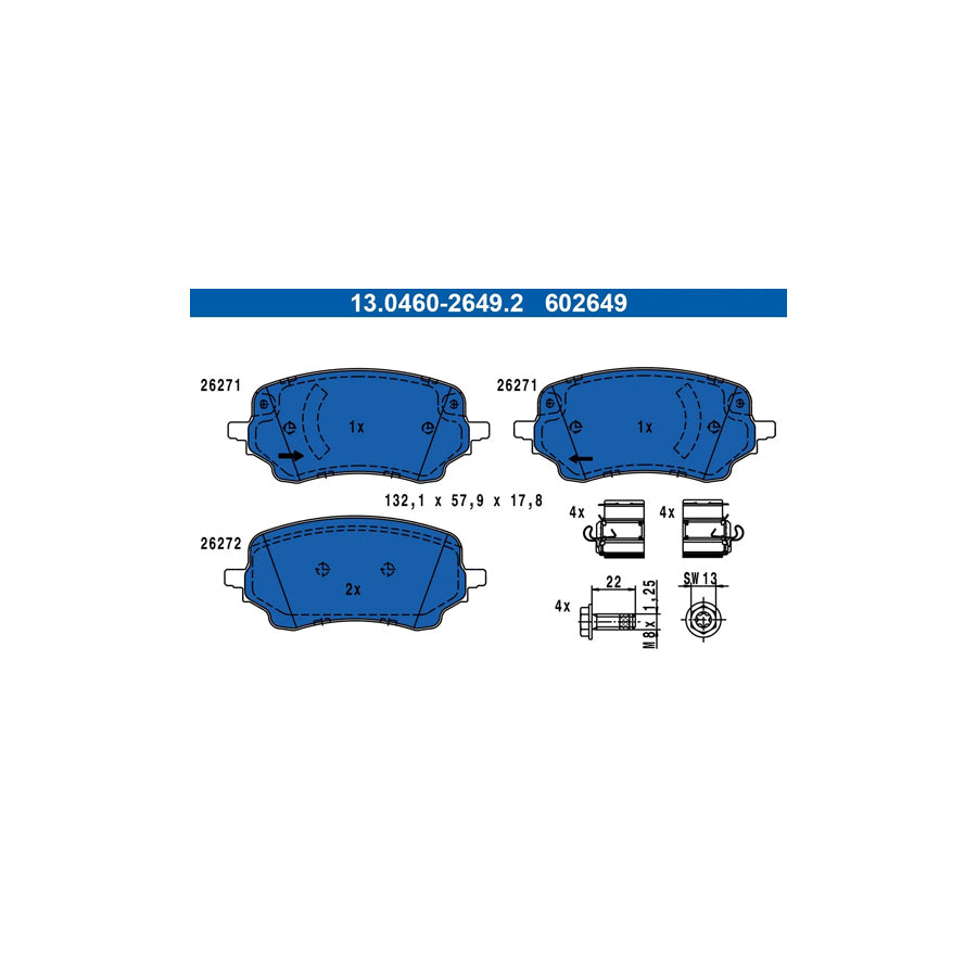 ATE 13.0460-2649.2 Brake Pad Set For Ford Puma Off-Road