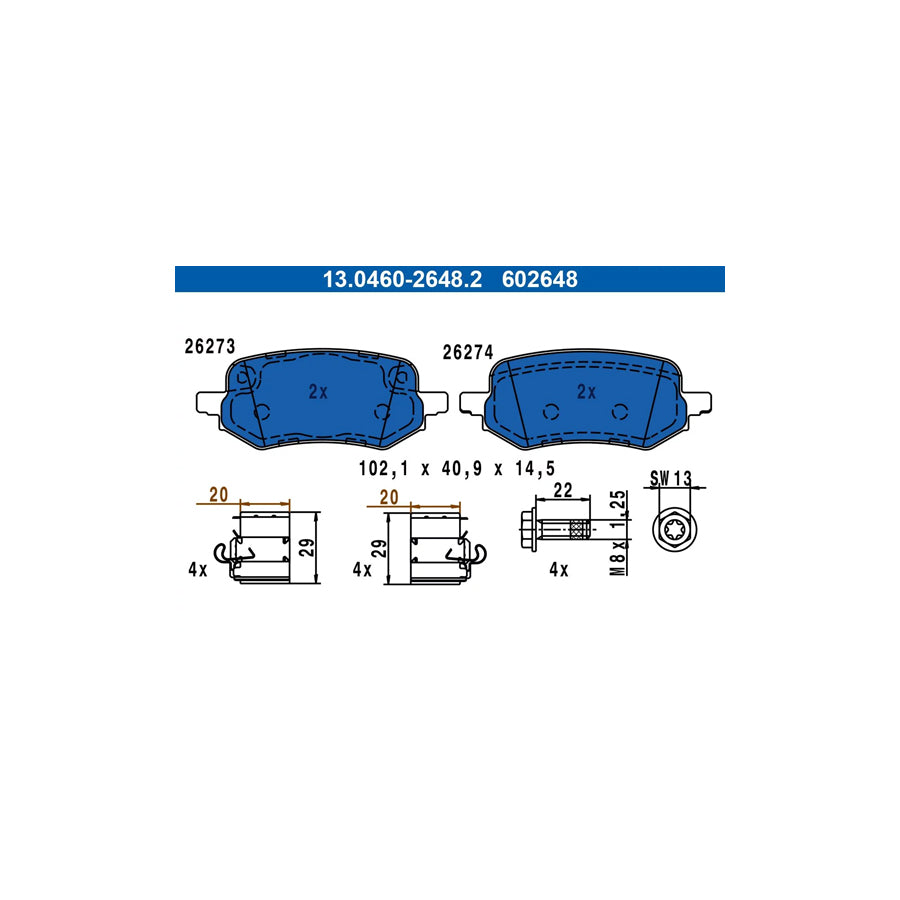 ATE 13.0460-2648.2 Brake Pad Set For Ford Puma Off-Road