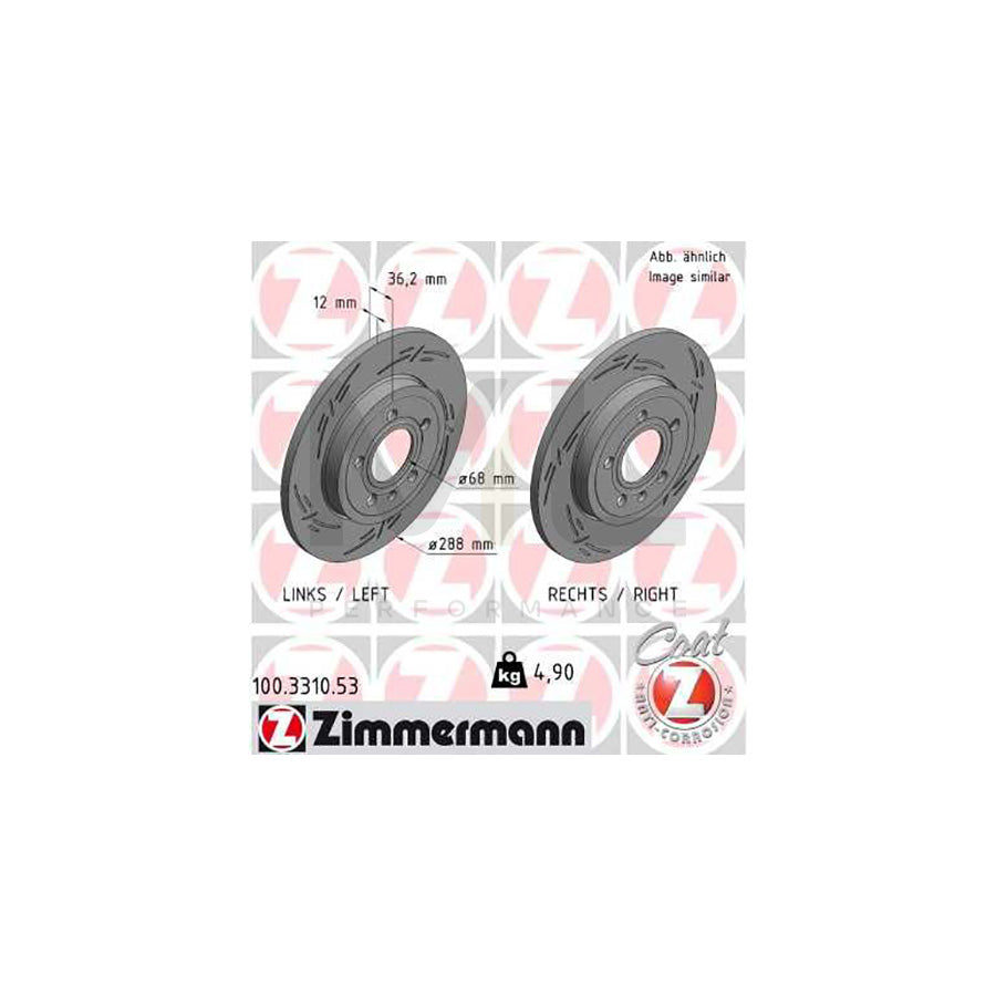 ZIMMERMANN 100.3310.53 Brake Disc Slotted, Solid, Coated | ML Performance Car Parts