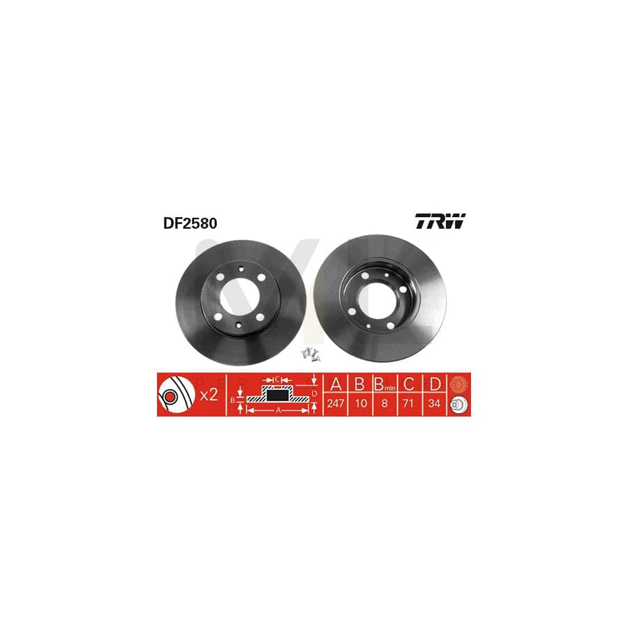 TRW DF2580 Brake Disc for PEUGEOT 405 Solid, Painted, with bolts/screws | ML Performance Car Parts