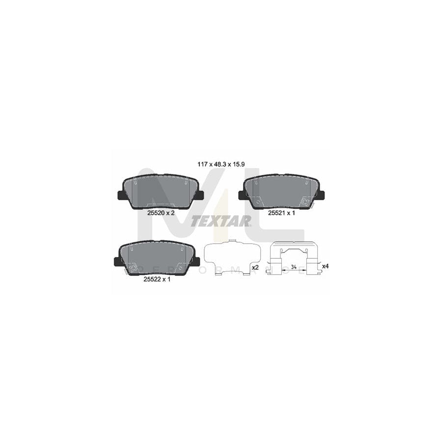 TEXTAR 2552003 Brake pad set with acoustic wear warning, with accessories | ML Performance Car Parts