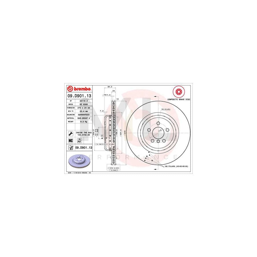 BREMBO 09.D901.13 Brake Disc Internally Vented, Coated, High-carbon, with bolts/screws | ML Performance Car Parts