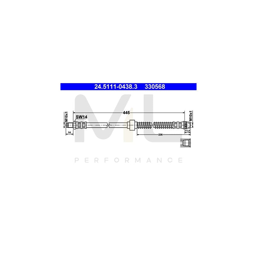 ATE 24.5111-0438.3 Brake Hose 445mm, M10x1 | ML Performance Car Parts