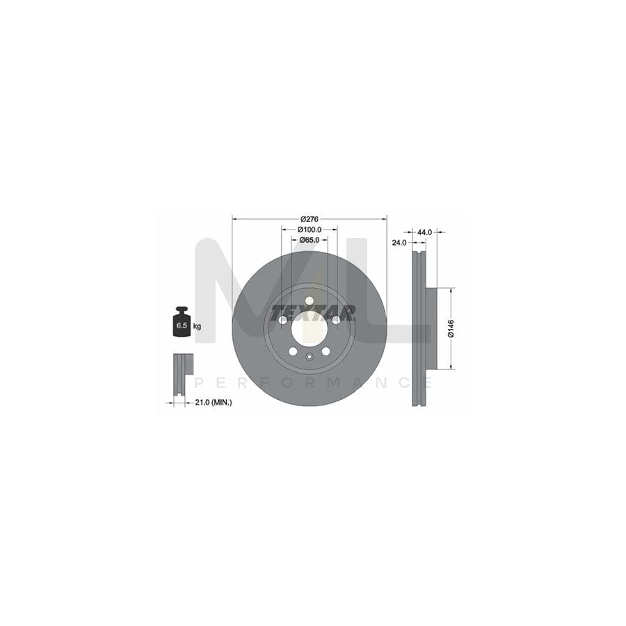 TEXTAR 92313703 Brake Disc Internally Vented, Coated, without wheel hub, without wheel studs | ML Performance Car Parts