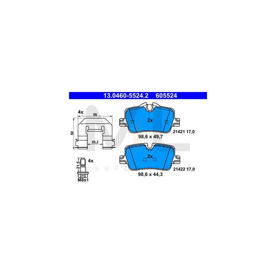 ATE 13.0460-5524.2 Brake pad set excl. wear warning contact, prepared for wear indicator, with brake caliper screws, with accessories | ML Performance Car Parts