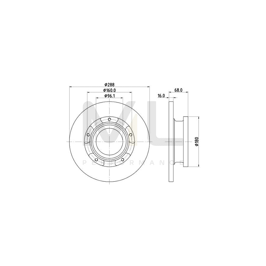 HELLA 8DD 355 120-181 Brake Disc Solid, with ABS sensor ring, without wheel studs | ML Performance Car Parts