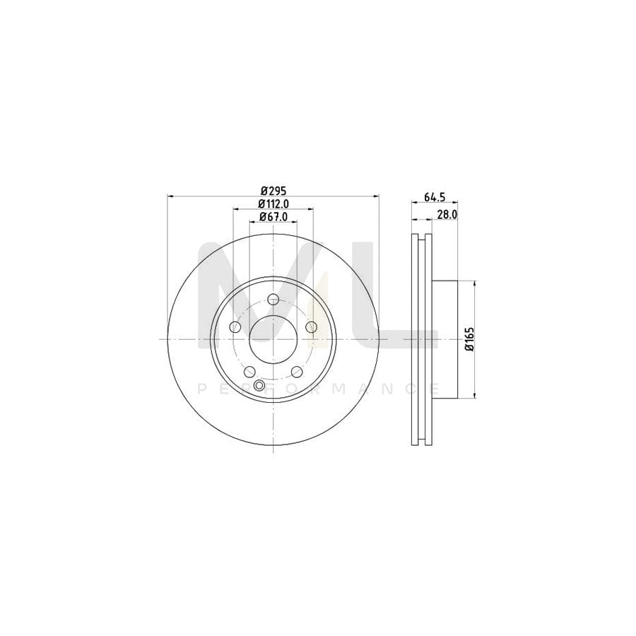 HELLA PRO High Carbon 8DD 355 128-781 Brake Disc Internally Vented, Coated, High-carbon, without wheel hub, without wheel studs | ML Performance Car Parts